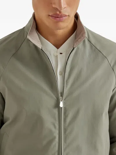 Brunello Cucinelli Water-resistant Gabardine Outerwear Jacket In Green