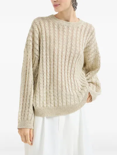Brunello Cucinelli Dazzling Cable Sweater In Neutral