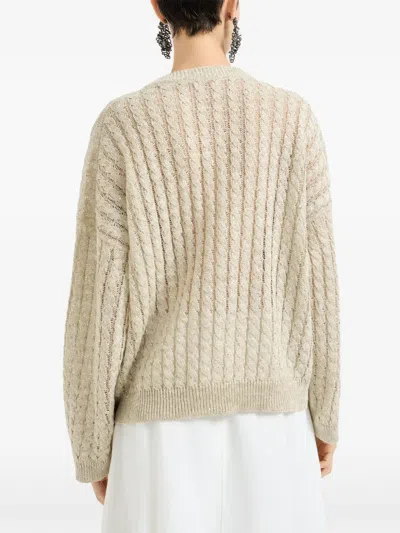 Brunello Cucinelli Dazzling Cable Sweater In Neutral