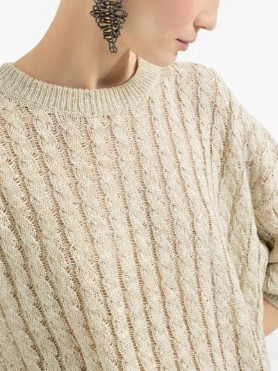Brunello Cucinelli Dazzling Cable Sweater In Neutral
