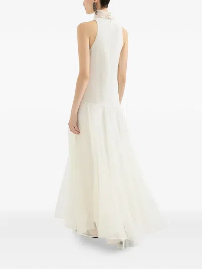 Brunello Cucinelli Crispy Silk Dress With Monili In White