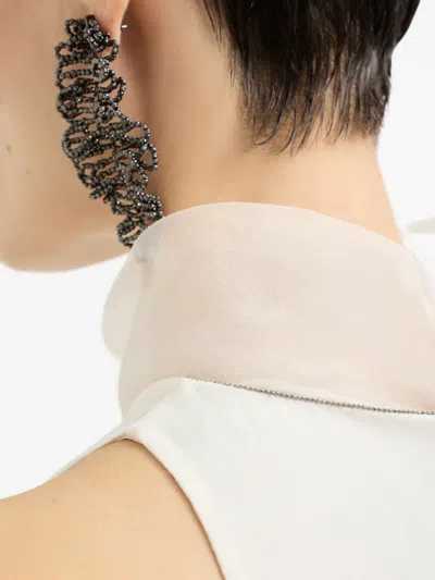 Brunello Cucinelli Crispy Silk Dress With Monili In White