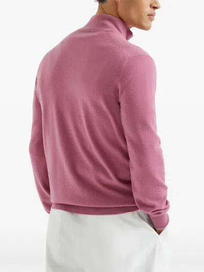 Brunello Cucinelli Cashmere Sweater With Half Zip In Pink