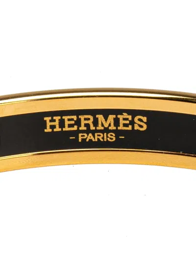 Pre-owned Hermes 20th Century Narrow Stripes And Pattern Enamel Bangle 65 Costume Bracelet In Gold