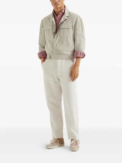 Brunello Cucinelli Spread-collar Linen Shirt In Red