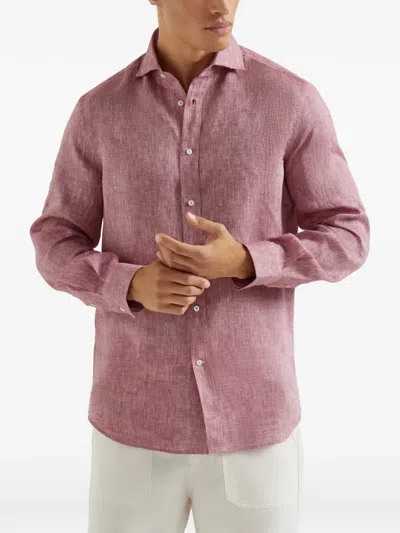 Brunello Cucinelli Spread-collar Linen Shirt In Red