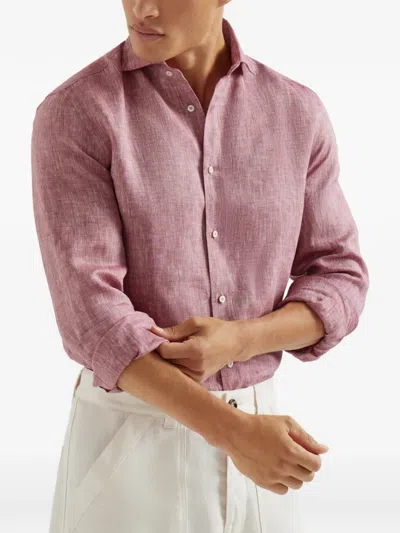 Brunello Cucinelli Spread-collar Linen Shirt In Red