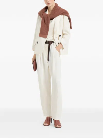 Brunello Cucinelli Women White Blazer With Classic Lapels And Front Patch Pockets In Twill Woman In Neutral