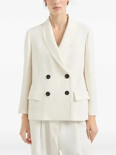 Brunello Cucinelli Women White Blazer With Classic Lapels And Front Patch Pockets In Twill Woman In Neutral
