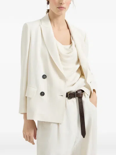 Brunello Cucinelli Women White Blazer With Classic Lapels And Front Patch Pockets In Twill Woman In Neutral