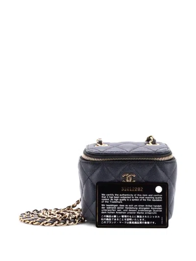 Pre-owned Chanel Classic Vanity Case With Chain Quilted Caviar Mini Pouch In Black