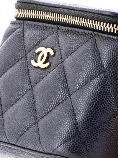 Pre-owned Chanel Classic Vanity Case With Chain Quilted Caviar Mini Pouch In Black