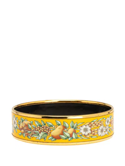 Pre-owned Hermes 1990-2010 Wide Enamel Wheat And Fruits Bangle Gm Costume Bracelet In Gold