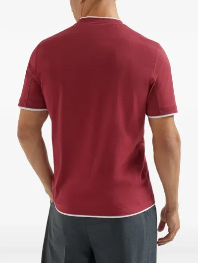 Brunello Cucinelli Coral Cotton Faux Layering T-shirt In Red
