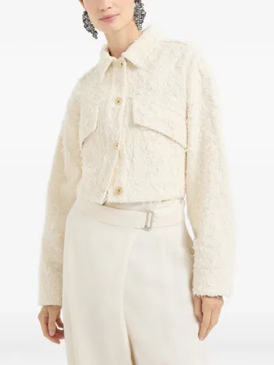 Brunello Cucinelli Fuzzy Denim Outerwear Jacket In Neutral