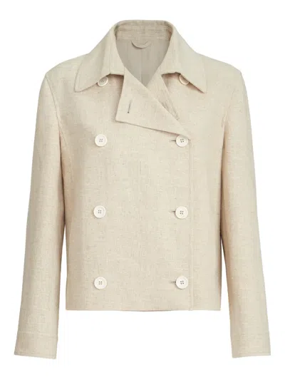 Brunello Cucinelli Crop Caban Jacket With Monili In Neutral