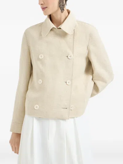 Brunello Cucinelli Crop Caban Jacket With Monili In Neutral