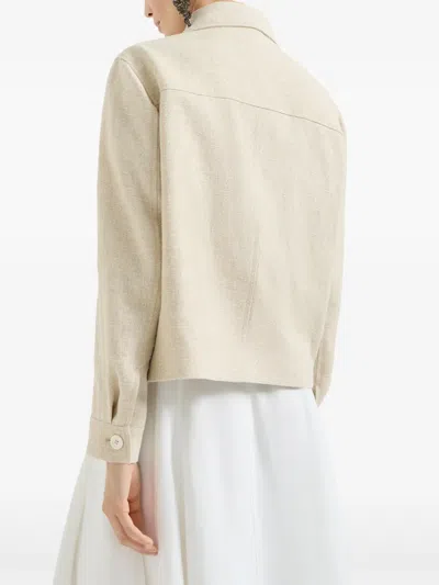Brunello Cucinelli Crop Caban Jacket With Monili In Neutral
