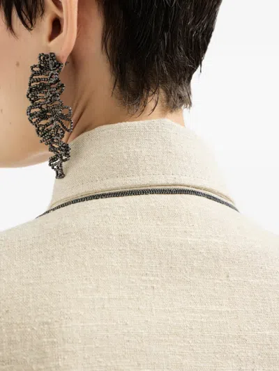 Brunello Cucinelli Crop Caban Jacket With Monili In Neutral