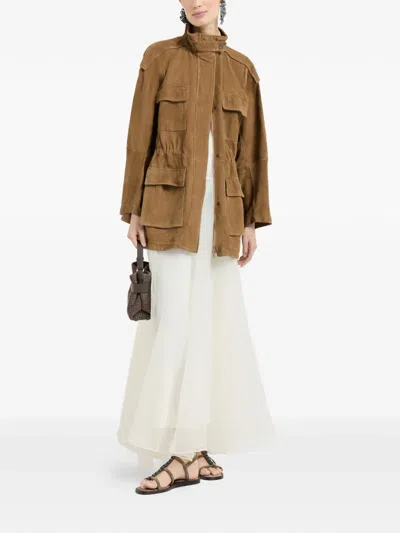 Brunello Cucinelli Couture Suede Safari Jacket In Brown