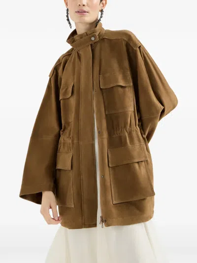Brunello Cucinelli Couture Suede Safari Jacket In Brown