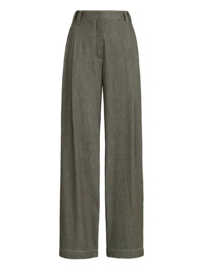 Brunello Cucinelli Denim-effect Pleated Trousers In Green
