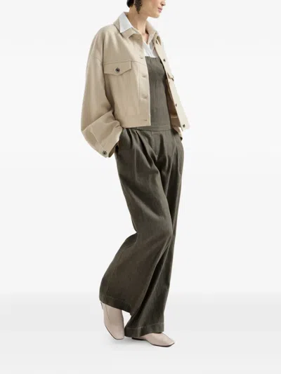 Brunello Cucinelli Denim-effect Pleated Trousers In Green