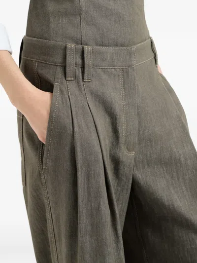 Brunello Cucinelli Denim-effect Pleated Trousers In Green