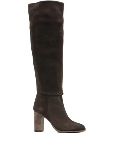 Paola Parisi 85mm Block-heel Suede Boots In Brown