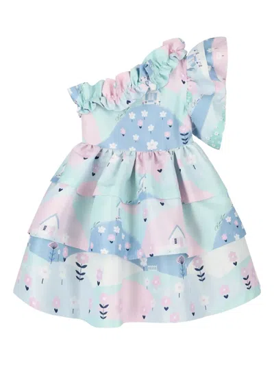 Mama Luma Ruffled Satin Dress In Multi