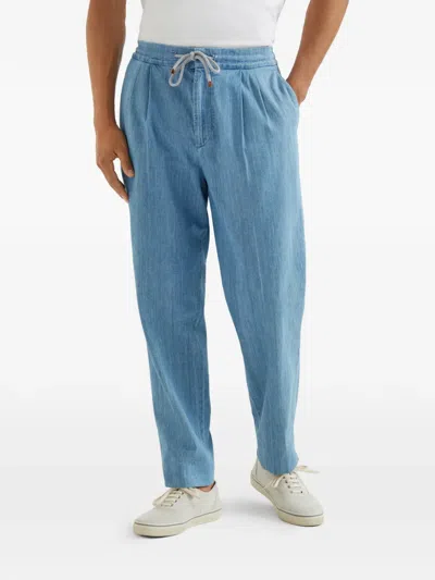 Brunello Cucinelli Drawstring-waist Pleated Jeans In Blue