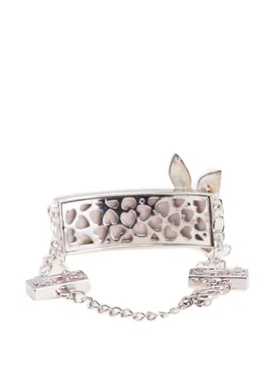 Pre-owned Dior 2000-2025 Palladium Plated Crystal And Enamel Issimo Girly Logo Id Bracelet Costume Bracelet In Silver