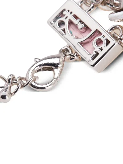 Pre-owned Dior 2000-2025 Palladium Plated Crystal And Enamel Issimo Girly Logo Id Bracelet Costume Bracelet In Silver