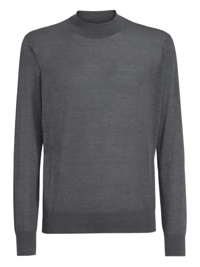 Brunello Cucinelli Wool Turtleneck Sweater With Ribbed Cuffs And Hem In Gray