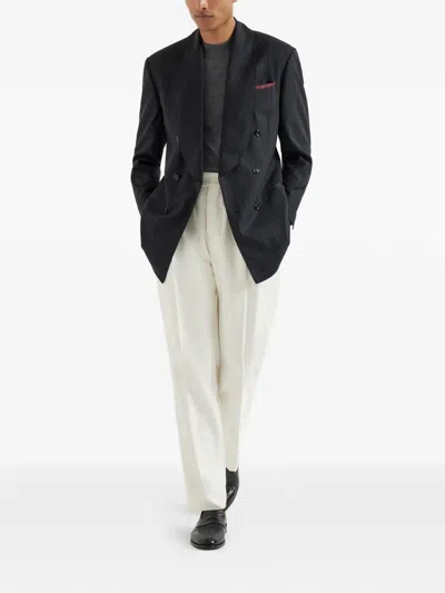 Brunello Cucinelli Wool Turtleneck Sweater With Ribbed Cuffs And Hem In Gray