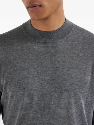 Brunello Cucinelli Wool Turtleneck Sweater With Ribbed Cuffs And Hem In Gray