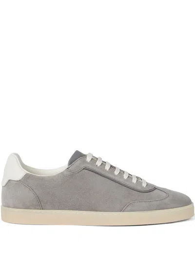 Brunello Cucinelli Lace-up Suede Sneakers In Gray