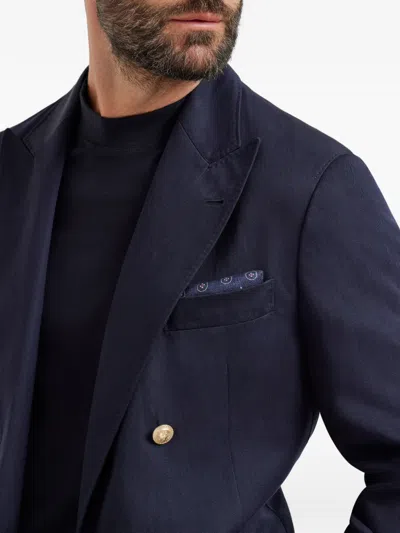 Brunello Cucinelli Geometric-patterned Silk Pocket Square In Blue