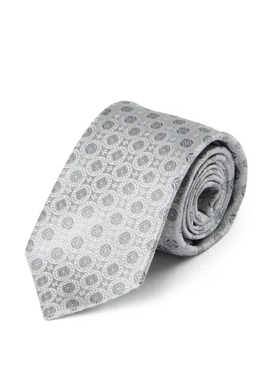Brunello Cucinelli Geometric-patterned Silk Tie In Gray
