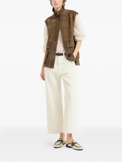 Brunello Cucinelli Monili-detail Front-pocket Vest In Brown