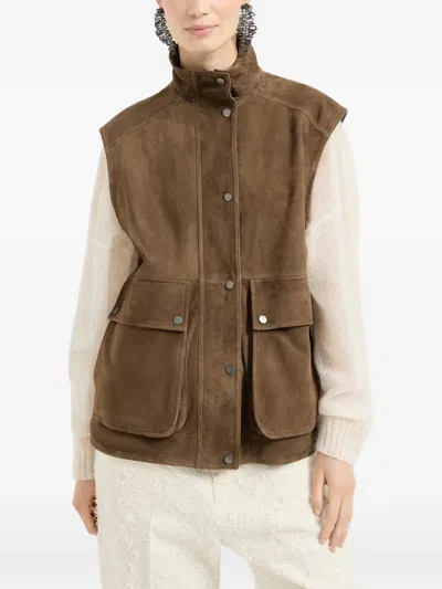 Brunello Cucinelli Monili-detail Front-pocket Vest In Brown