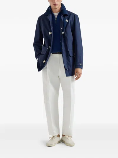 Brunello Cucinelli Blue Cashmere Blend Lightweight Half-zip Sweater