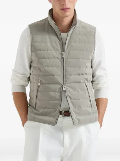 Brunello Cucinelli Nylon Down Vest In Gray