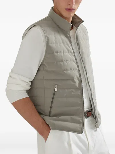 Brunello Cucinelli Nylon Down Vest In Gray