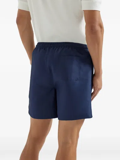 Brunello Cucinelli Straight-leg Mid-length Logo-embroidered Swim Shorts In Blue
