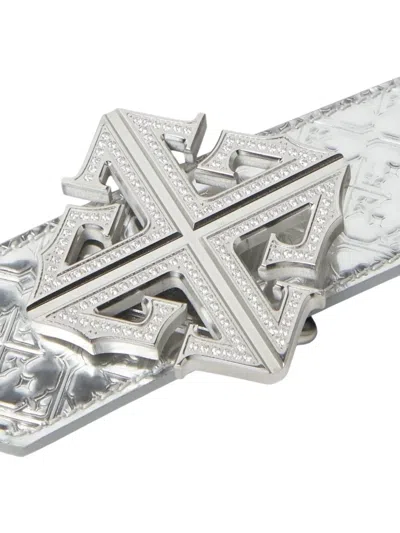 Guapi Crystal-encrusted Cross Buckle Belt In White