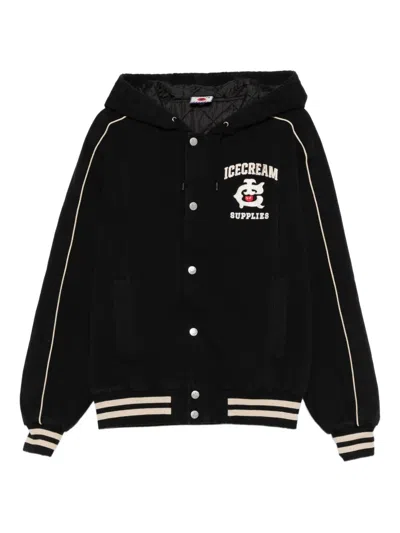 Icecream Cotton Hooded Bomber Jacket In Black