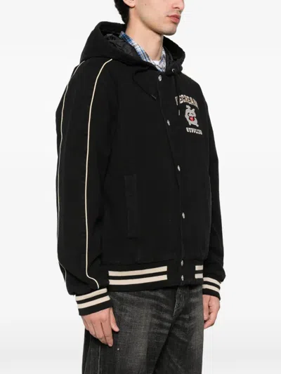 Icecream Cotton Hooded Bomber Jacket In Black