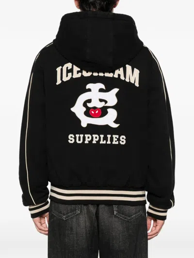 Icecream Cotton Hooded Bomber Jacket In Black