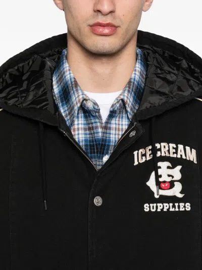 Icecream Cotton Hooded Bomber Jacket In Black